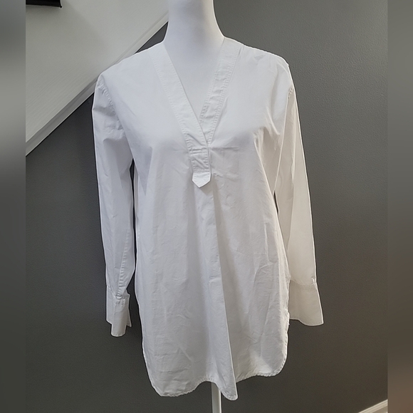 Everlane The Poplin V-Neck 100% Cotton Tunic Shirt in White Oversized Size 0 - Picture 1 of 5